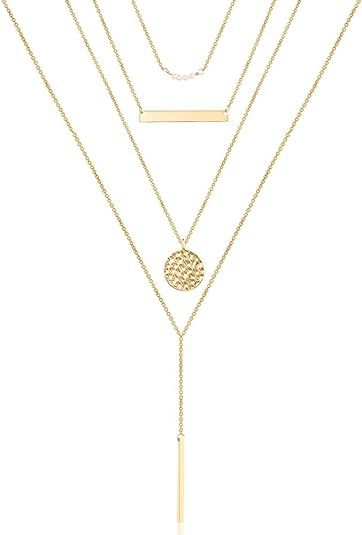 Turandoss Dainty Layered Choker Necklace, Handmade 14K Gold Plated Y Pendant Necklace Multilayer ... | Amazon (US)