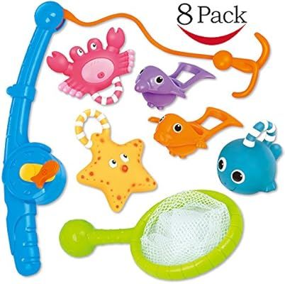 Bath Toy, Fishing Floating Squirts Toy and Water Scoop with Organizer Bag(8 Pack), KarberDark Fis... | Amazon (US)