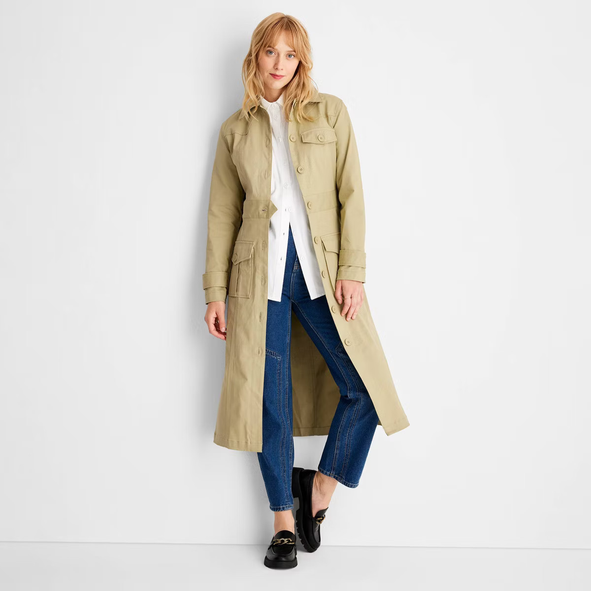 Women's Long Sleeve Belted Trench Coat -  Future Collective™ with Reese Blutstein Light Green | Target