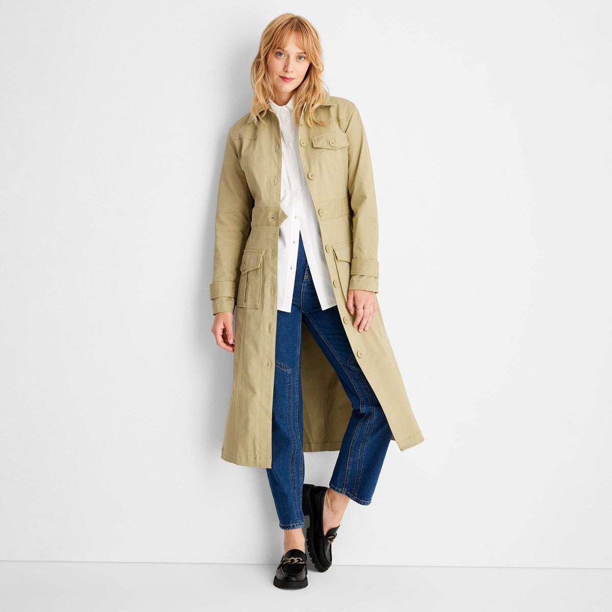 Women's Long Sleeve Belted Trench Coat -  Future Collective™ with Reese Blutstein Light Green | Target