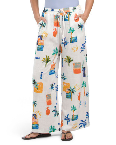 Linen Blend Mariposa Wide Leg Swim Cover-up Pants for Women | Rayon/Cotton | Marshalls