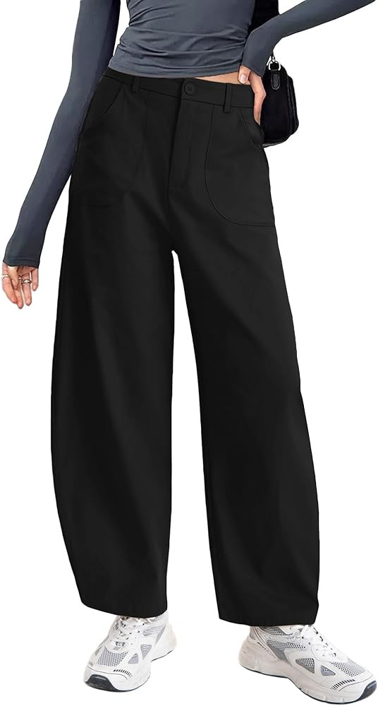 Womens Casual Cotton Pants Capri Barrel Wide Leg Trousers Palazzo Lounge Pants for Women | Amazon (US)