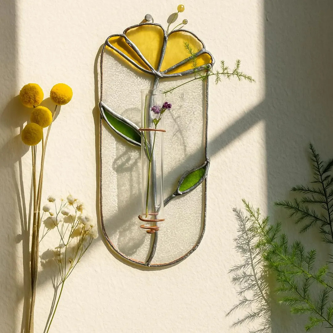 Yellow Stained Glass Wall Vase – Sunshine Flower Suncatcher With Test Tube, Tiffany Style Wall ... | Etsy (US)