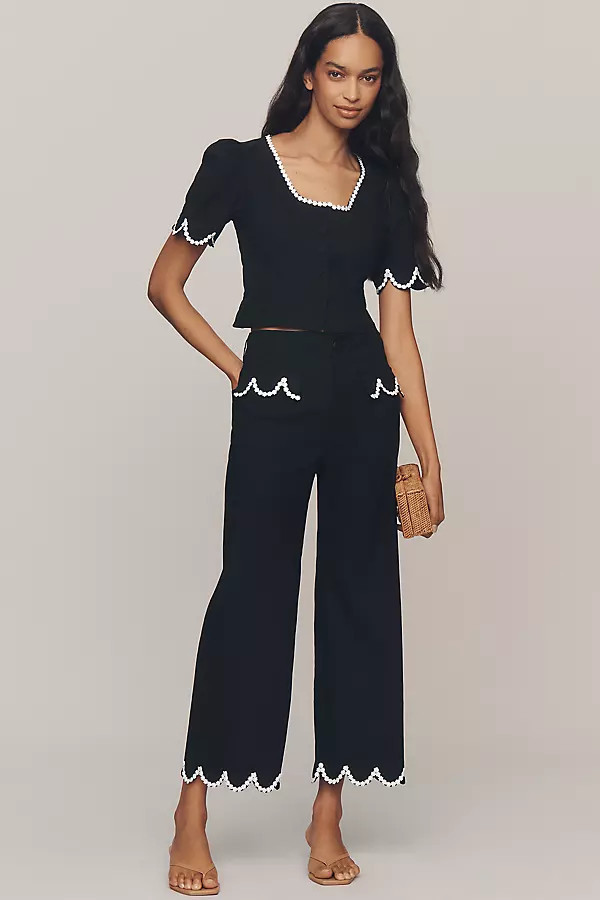 Colette Scalloped Crop Wide-Leg Pants by Maeve | Anthropologie (US)