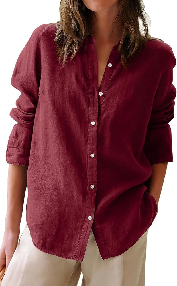 Button Down Shirts for Women Cotton Oxford Shirts Long Sleeve Dress Shirts Collared Blouses Work ... | Amazon (US)