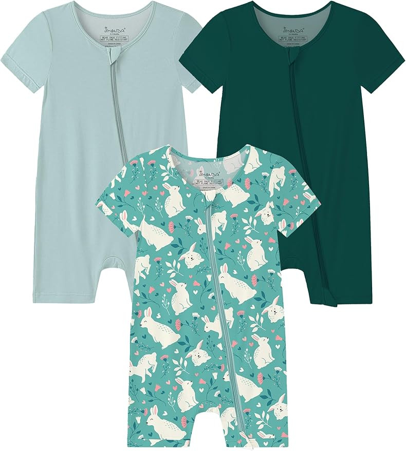 Jimonda Baby Boy Romper 3 Pack Baby Girl Short Sleeve Pajamas 2 Way Zipper Summer Newborn Clothes... | Amazon (US)