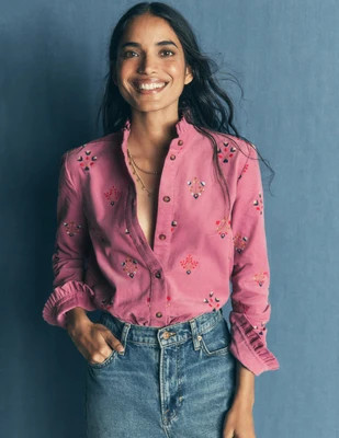 Sienna Frill Cord Shirt-Pink Heather, Embroidered | Boden (US)