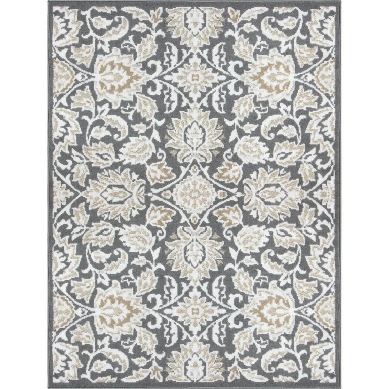 Mainstays Damask Charcoal, Indoor Area Rug, 4'11" x 6'6" | Walmart (US)