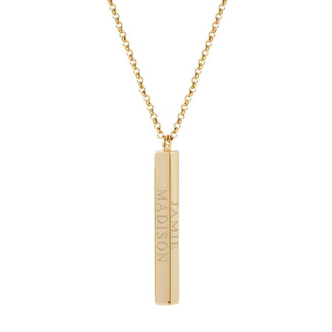 Engravable Vertical Square Gold Name Bar Necklace | Eve's Addiction