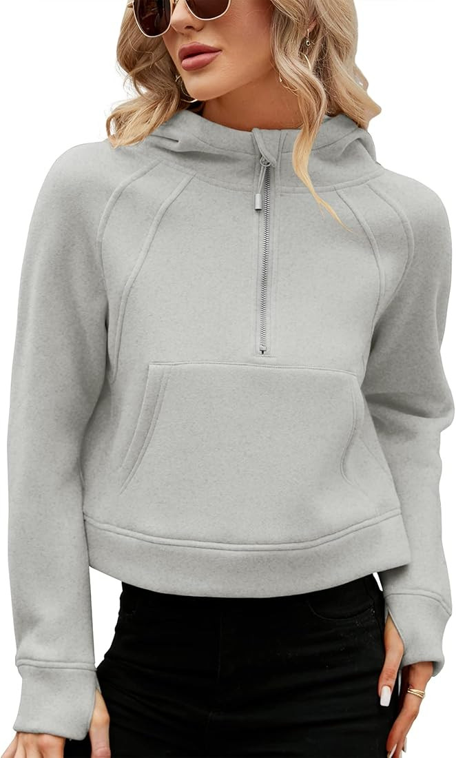 Micoson Womens Fleece Lined Cropped Hoodies Half Zip Pullover Long Sleeve Workout Sweatshirt with... | Amazon (US)