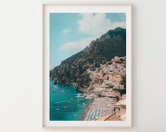 Amalfi Coast Print , Positano Framed Print , Italy Print , Italian Beach Print , Boho Wall Decor ... | Etsy (US)
