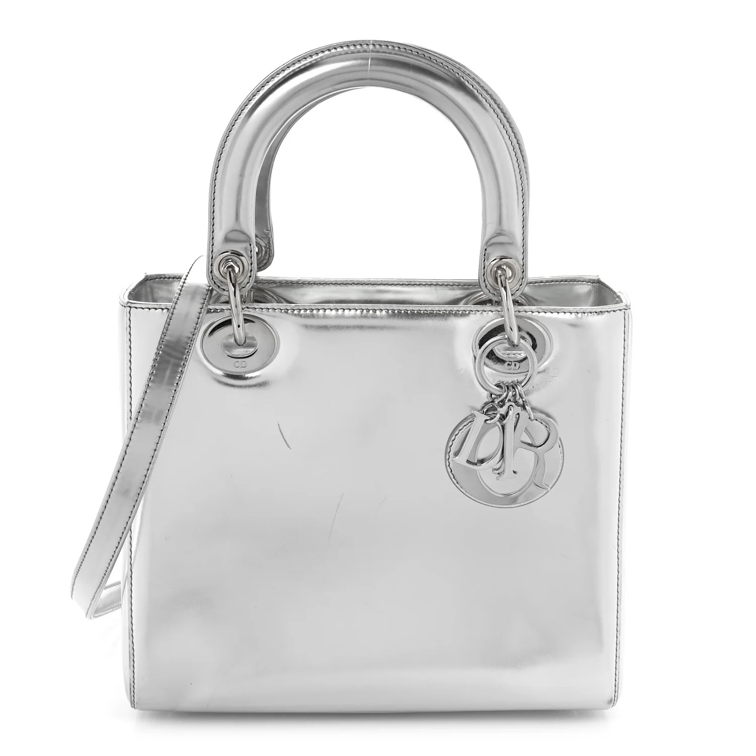 Metallic Patent Calfskin Medium Lady Dior Silver | FASHIONPHILE (US)