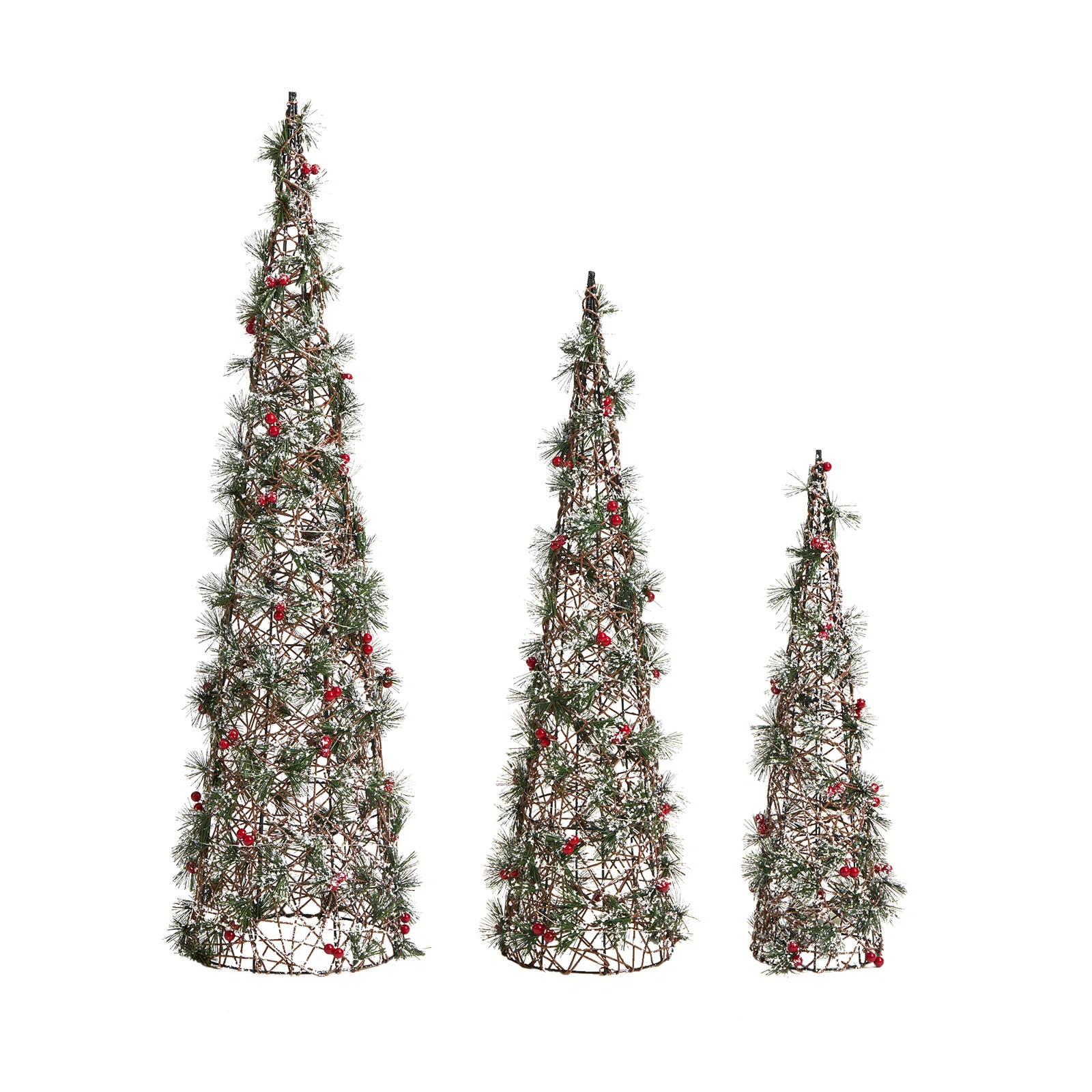 Set Of 3 Lighted Christmas Plastic Cone Tree With 75 Warm White LED Lights | Wayfair North America