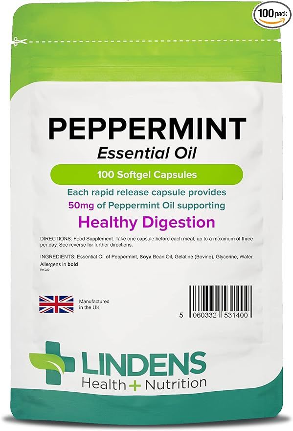 Lindens Peppermint Oil 50mg Capsules - 100 Pack - Essential Oil of Peppermint Supporting Healthy ... | Amazon (UK)