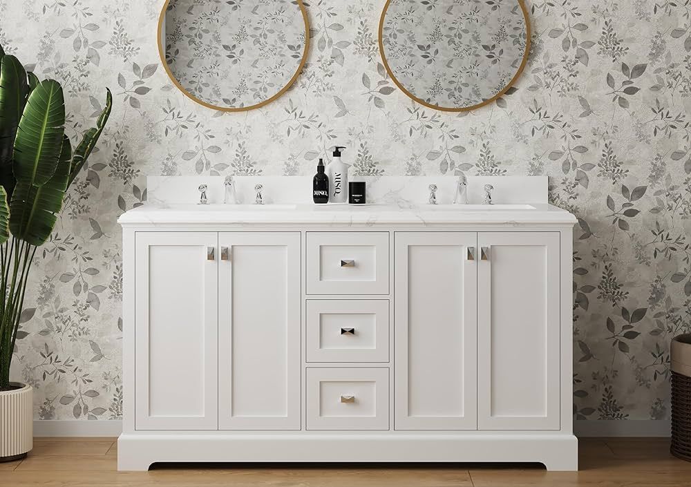CASAINC 60" Bathroom Vanity with Sink, Luxurious Double Bathroom Vanity Set with 4 Drawers and 2 ... | Amazon (US)