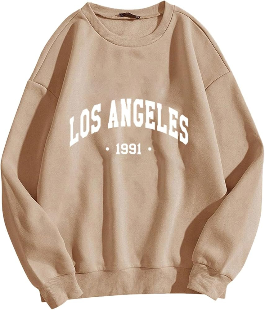Womens Los Angeles California Sweatshirts Crewneck Vintage Tops Letter Fall Soft Clothes Round Ne... | Amazon (US)