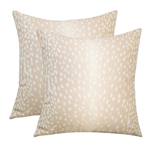 Set of 2 Antelope Pillow Covers, 20x20 Inch Soft Linen Faux Fawn Animal Print Modern Euro Throw Pillow Covers, Square Neutral Accent Pillow Case Sham for Couch Sofa Bedroom Decorative Beige and White | Amazon (US)