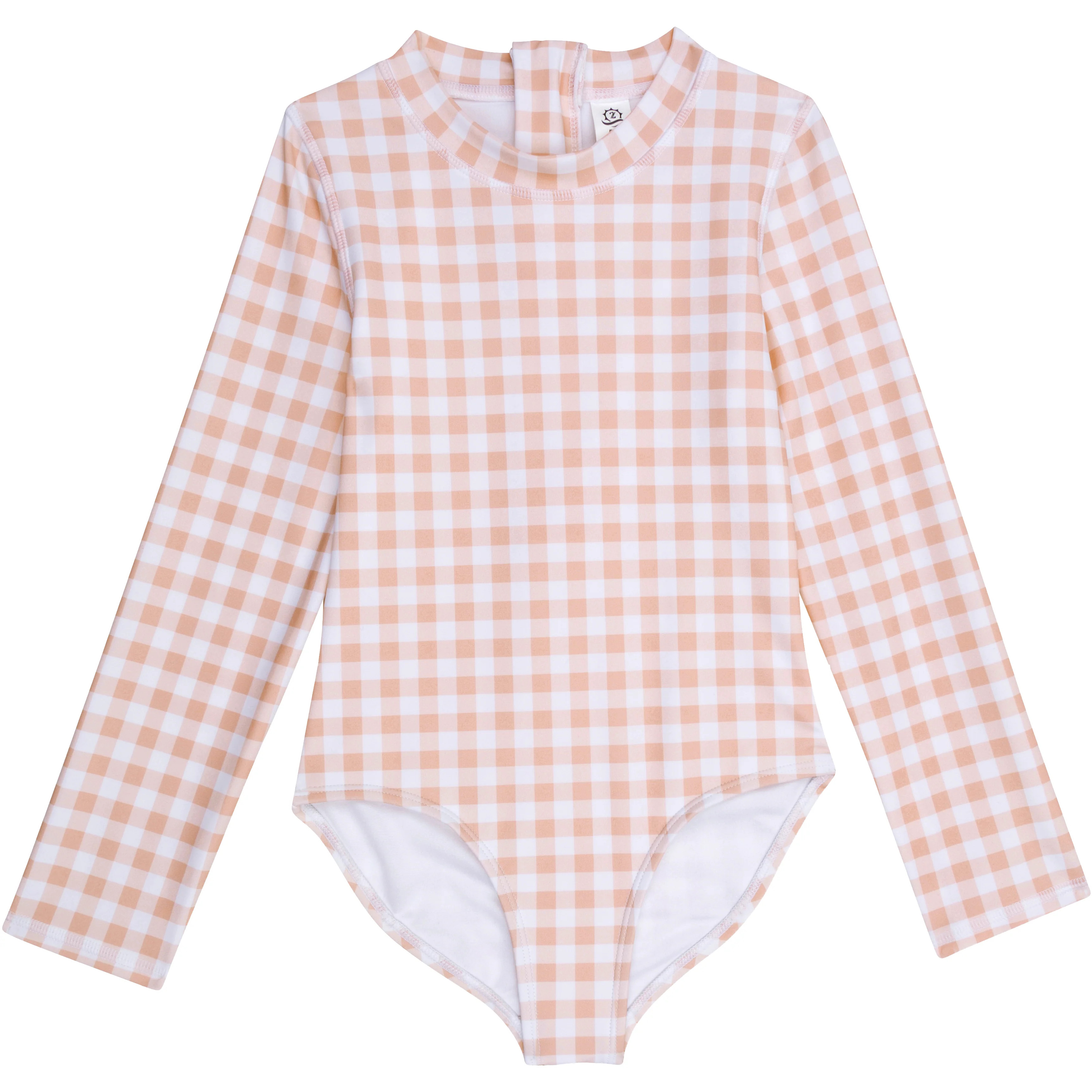 Girls Long Sleeve Surf Suit (One Piece Bodysuit) | "Pink Gingham" | SwimZip