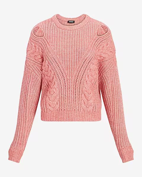 Cable Knit Crew Neck Cutout Sweater | Express