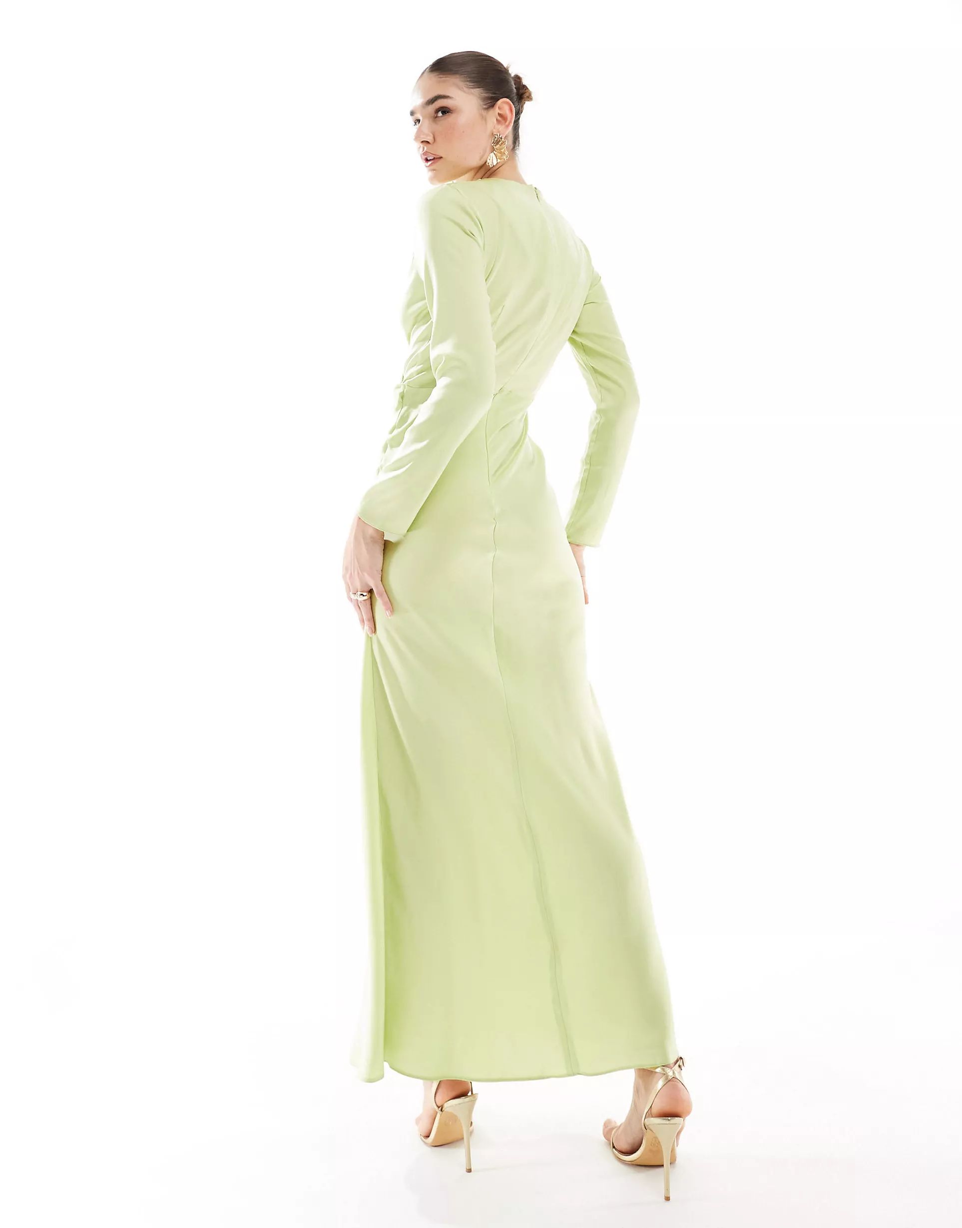 ASOS DESIGN satin drape detail maxi dress in washed lime | ASOS (Global)