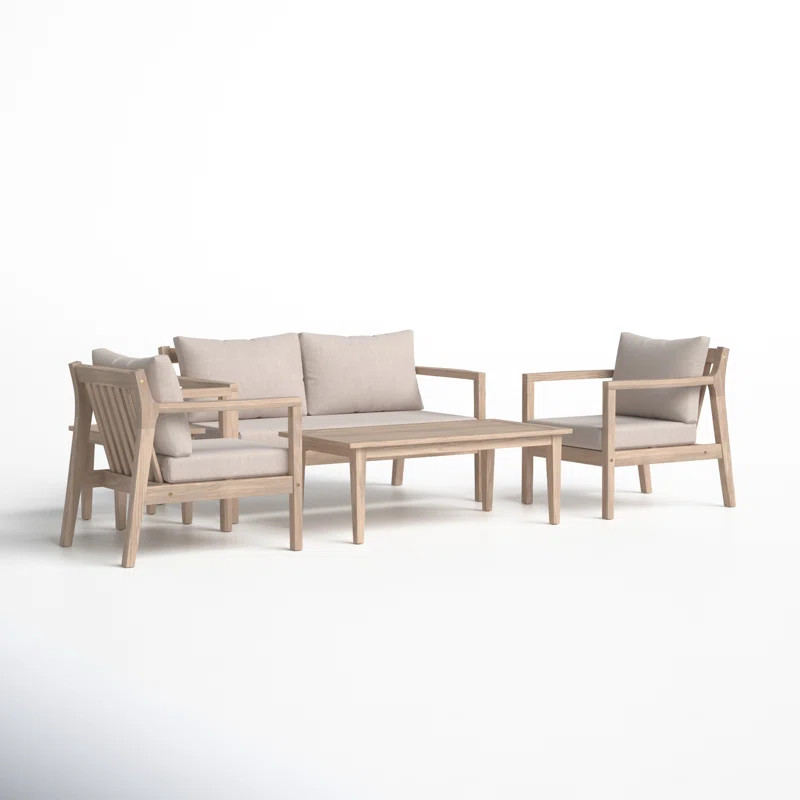 Amina Outdoor Solid Wood Acacia 4 - Person Cushioned Seating Set | Wayfair North America