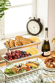 LAUCHUH Large 3 Tier Serving Stand Tiered Serving Trays Collapsible Sturdier Rack with 3 Porcelai... | Amazon (US)