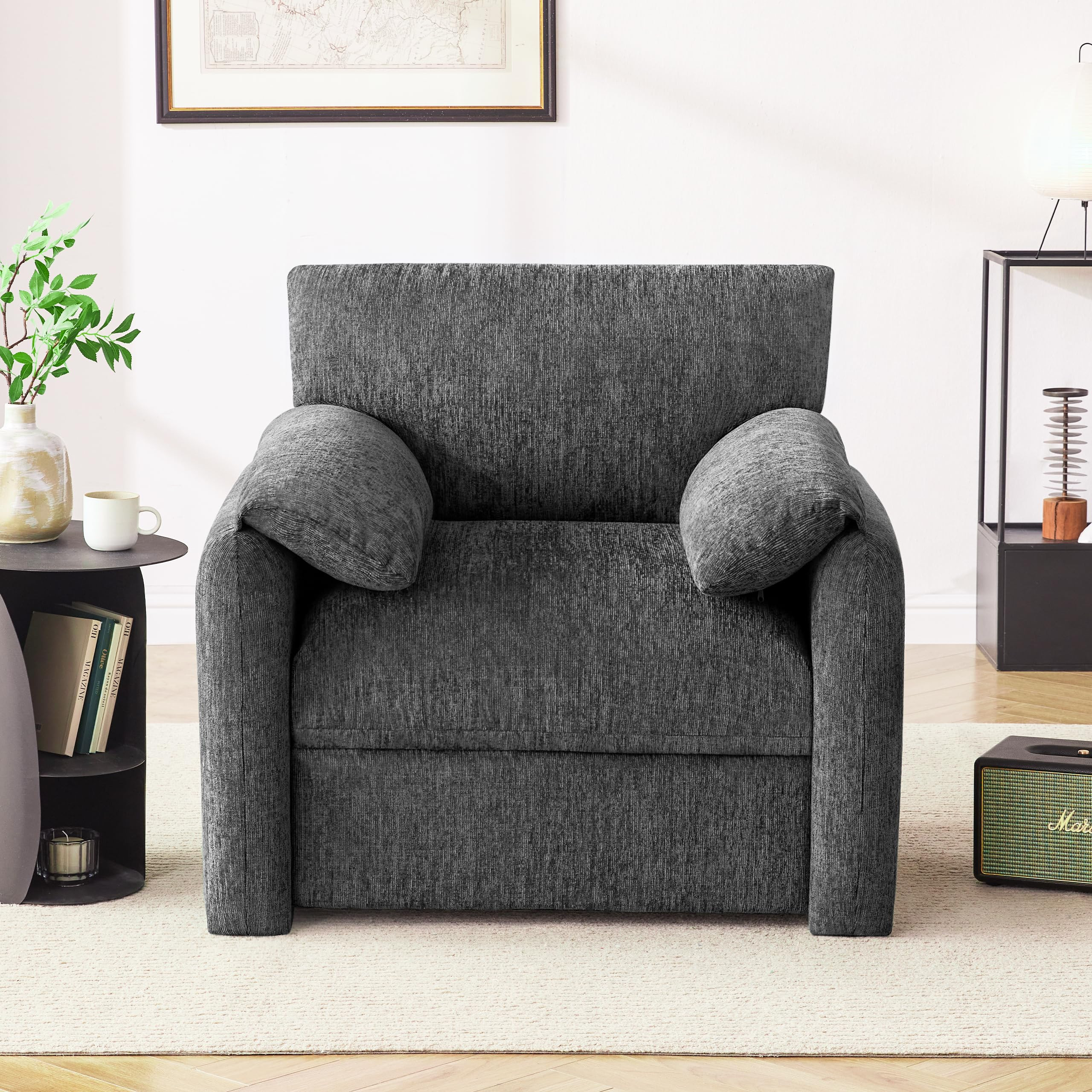 Chenille Oversized Armchair, 38.6'" Wide Accent Chairs for Living Room & Bedroom Modern Lounge Chair, Upholstered Mid-Century Reading Chair (Darkgray, 1 Pack) | Amazon (US)