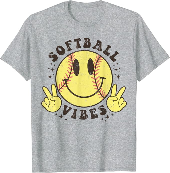 Smile Face Softball Vibes, Game Day Softball Life Mom Retro T-Shirt | Amazon (US)