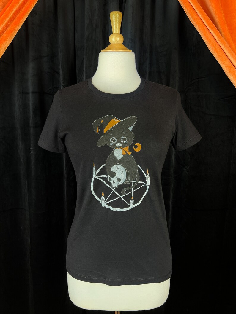 Black Cat Magic Fitted T-shirt in Black Size S,M,L,XL,2XL,3XL Vintage Halloween Inspired Style by... | Etsy (US)