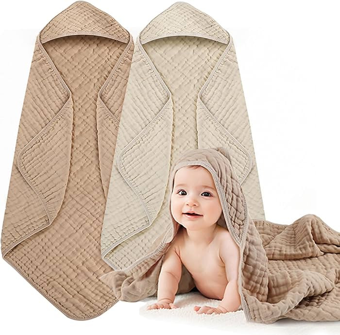 Hooded Baby Bath Towels, 2 Pack Baby Towels with Hood for Newborn, Upgrade High Density 100% Musl... | Amazon (US)
