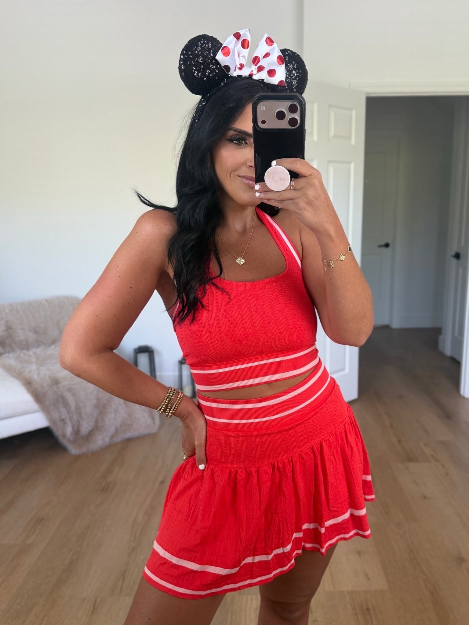 Women’s 2 piece tennis skort set in red from amazon wearing size medium. Looks like the free people advantage set. Comes in over ten colors. Great Disney outfit
