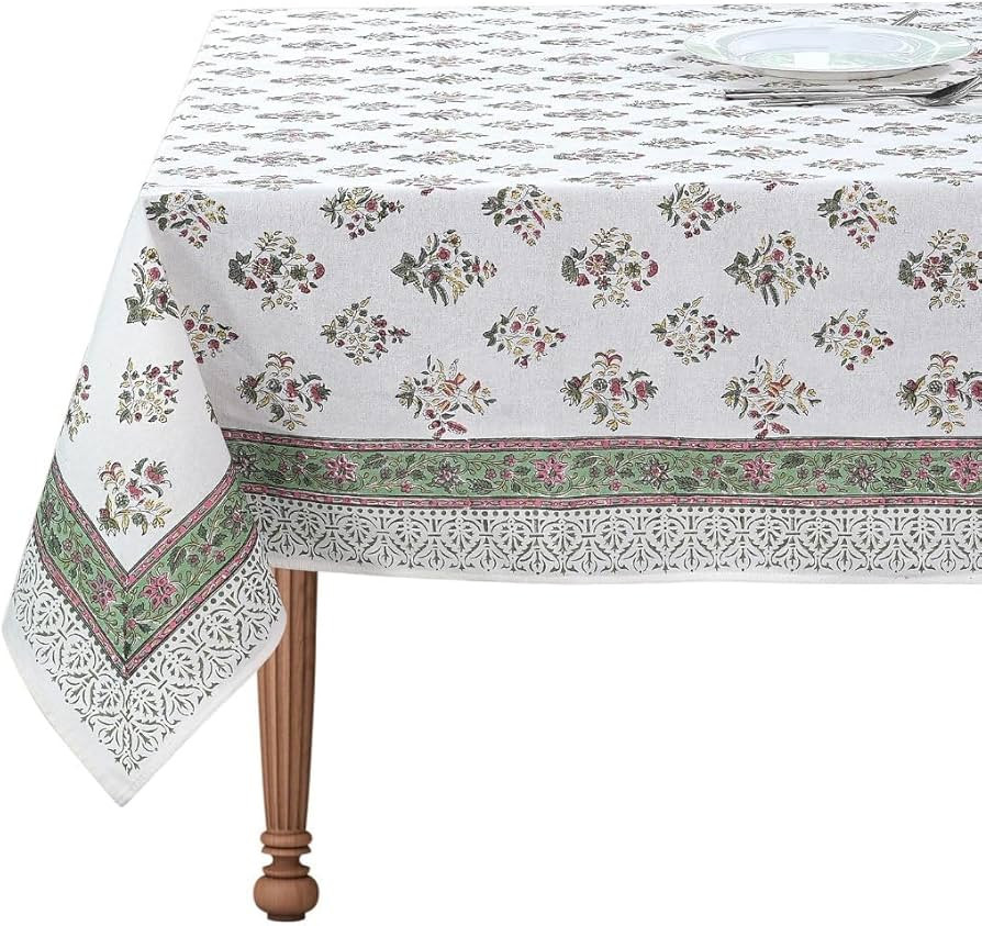 CPC Tablecloth 100% Cotton 60x90 Inch Indian Block Print Rectangle Table Cover, Washable Table Cl... | Amazon (US)