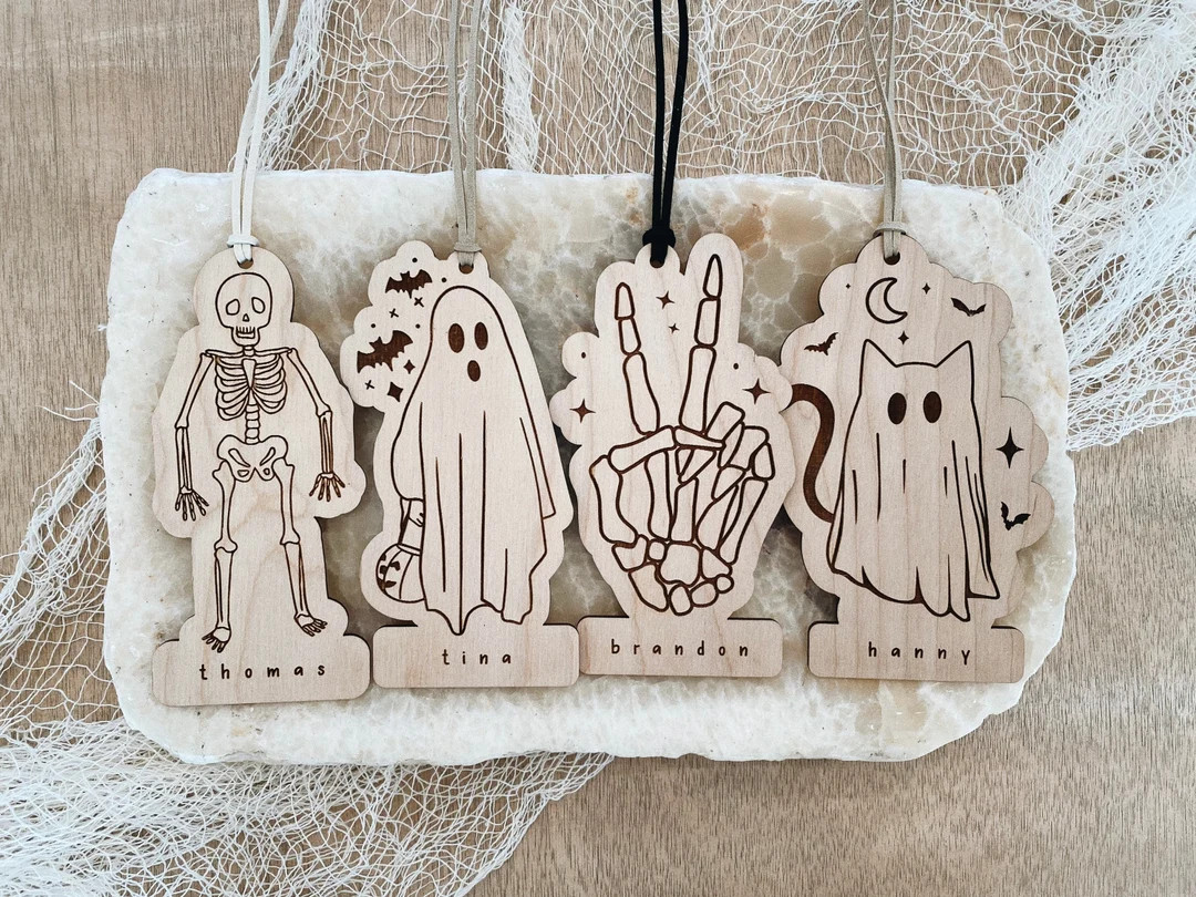 Halloween Name Tags, Boo Basket Tags, Spooky Kid Sign, Modern Party Favor, Cat as Ghost, Skeleton... | Etsy (US)