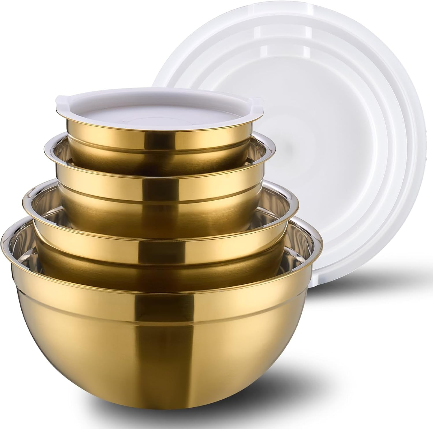 4 Piece Gold Mixing Bowls With Lids for Kitchen, Stainless Steel Set Ideal for Baking, Prepping, ... | Amazon (US)