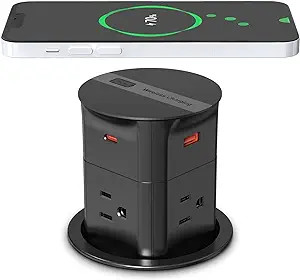 ANNQUAN Automatic Pop Up Countertop Outlet with 15W Wireless Charger,4 AC, 2 USB A and 2 USB C,Ma... | Amazon (US)