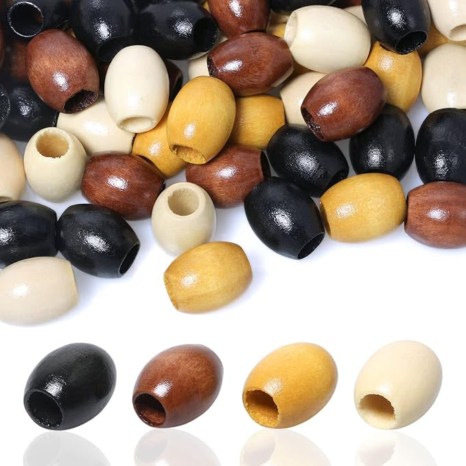 160Pcs 17 x 14mm Oval Wood Beads in Beige, Coffee, Brown and Black, Large Hole Wooden Barrel Bead... | Amazon (CA)
