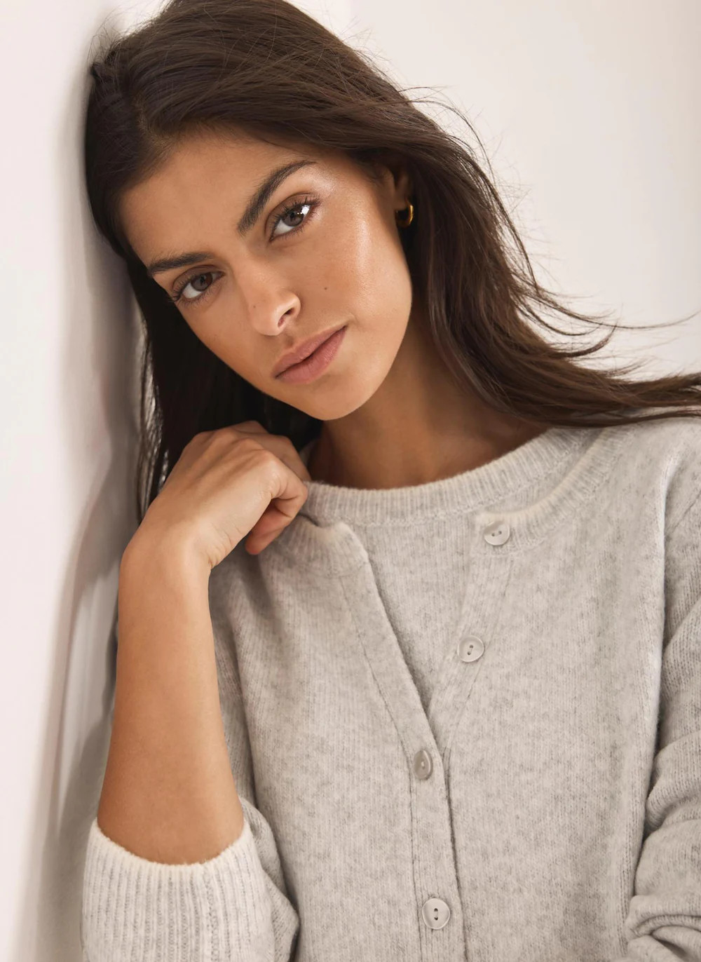 Grey Layered Knit Cardigan | Mint Velvet