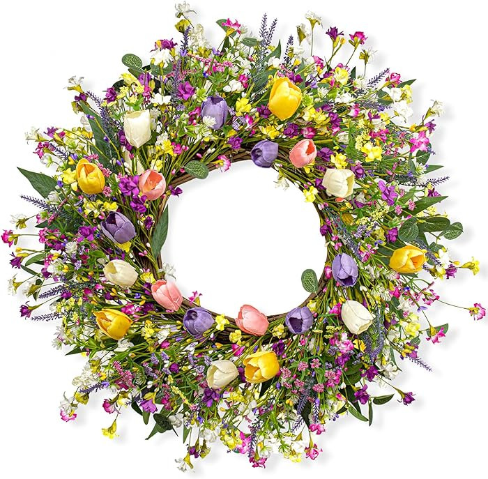 22 Inches Spring Wreaths for Front Door Rustic Summer Door Wreath Colorful Spring Floral Wreaths ... | Amazon (US)