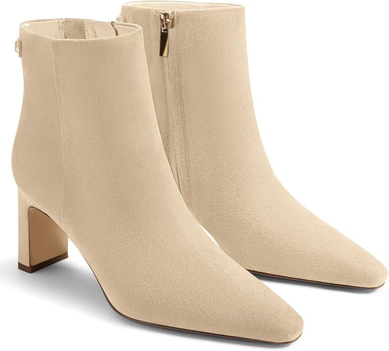 Coutgo Womens Ankle Boots Chunky Heel Closed Toe Booties Side Zipper Winter Dress Shoes | Amazon (US)