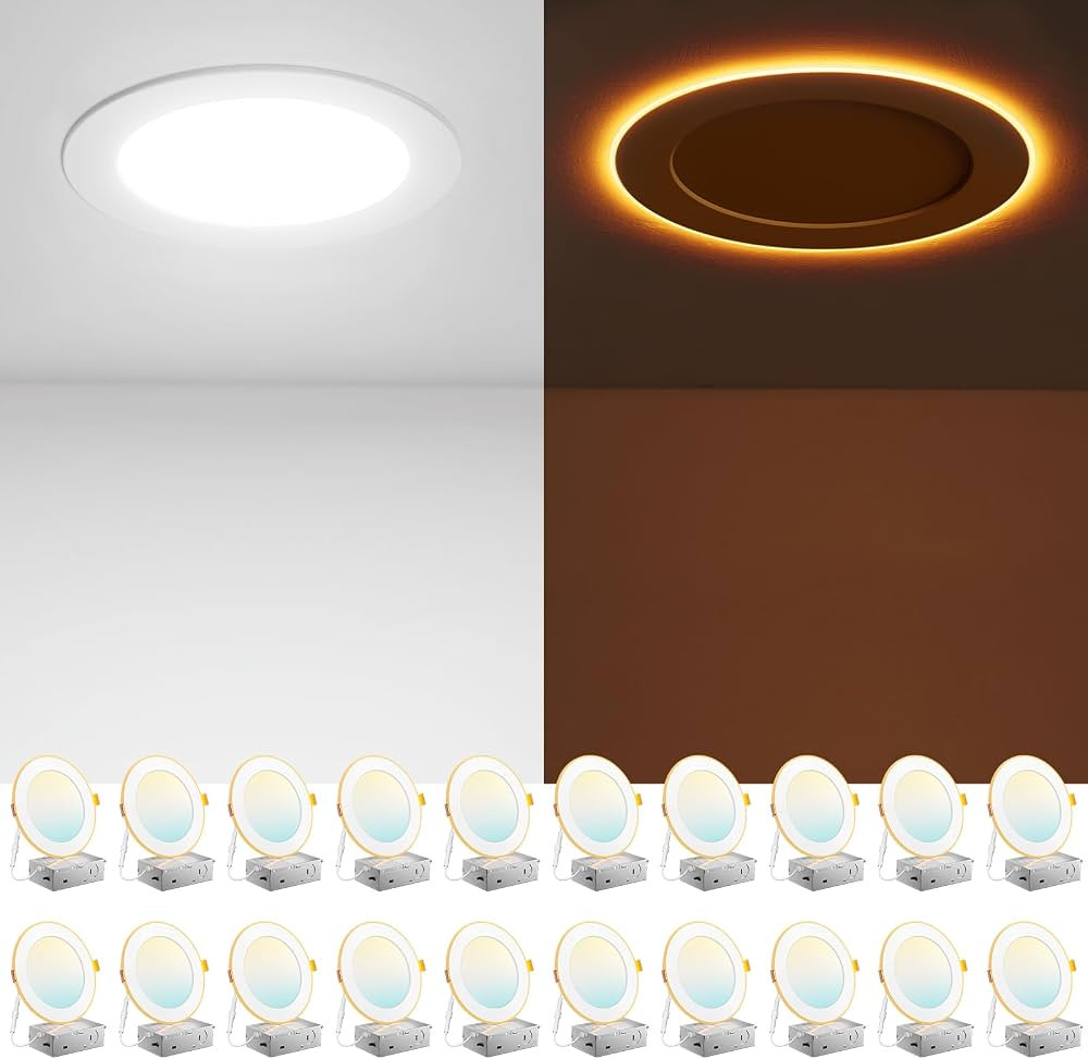 Amico LED Recessed Ceiling Light 6 Inch 12W=110W 2700K/3000K/3500K/4000K/5000K Selectable Ultra-T... | Amazon (US)