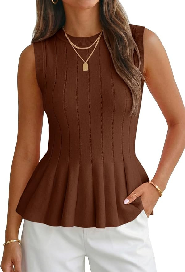 Cicy Bell Womens Pleated Peplum Tank Tops Fitted Blouses Fall Sweaters | Babydoll Tops for Women,... | Amazon (US)