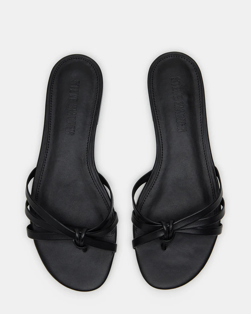 CALISSI Black Leather Strappy Slide Women's Sandal | Steve Madden (US)