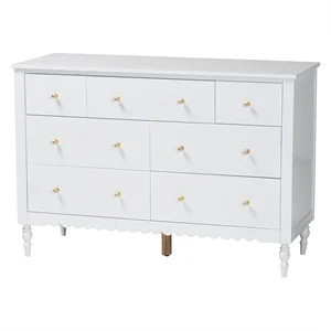 Baxton Studio Roni Modern White Wood 7-Drawer Dresser with Scalloped Edges | Homesquare