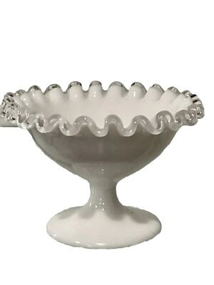Vintage Fenton Milk Glass Silver Crest Small Pedestal Dish Bowl Ruffled Crimped  | eBay | eBay US
