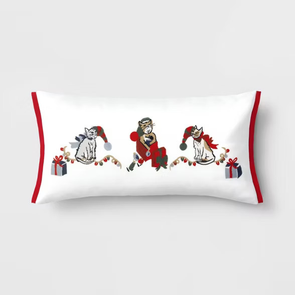 Holiday Oversized Embroidered Cats Lumbar Throw Pillow - Threshold™ | Target