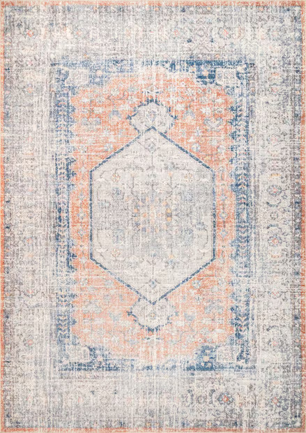 Peach Vintage Medallion Washable Area Rug | Rugs USA