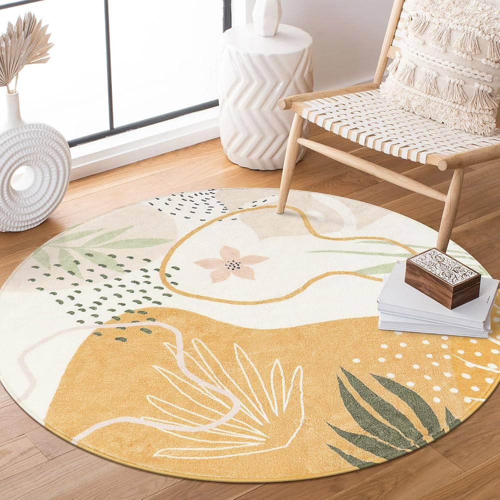 Lahome Boho Round Rug - Circle Rug 3Ft Washable Non-Slip Ultra-Thin Round Entryway Rug Throw Soft... | Amazon (US)