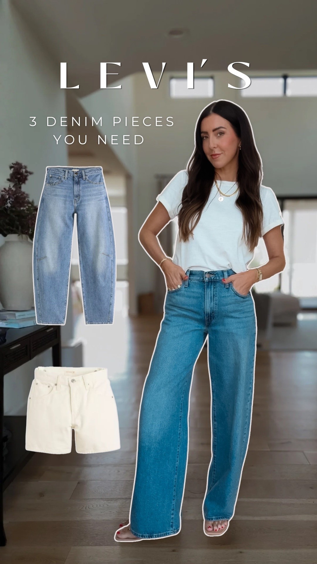 On repeat for the foreseeable future…because these Levi’s are that good.
Here’s exactly what I’m wearing:
Cinch Waist Wide Leg Lightweight Jeans
Size: 26 | Length: 33
Wash: Medium
Cinch Waist Barrel Jeans
Size: 26 | Length: 31
Wash: Light + Medium
Cinch Mid-Thigh Lightweight Shorts
Size: 26 (true to size)
Wash: Blank Impact White
Julie Slub Short-Sleeve Tee
          Size: Small
          100% cotton

10/10 quality, insanely comfortable, and the kind of fit that just works.
Even the trend-forward silhouettes still feel timeless… which means these are staying in rotation for a long time  🤍

#LTKTall #LTKOver40 #LTKootd