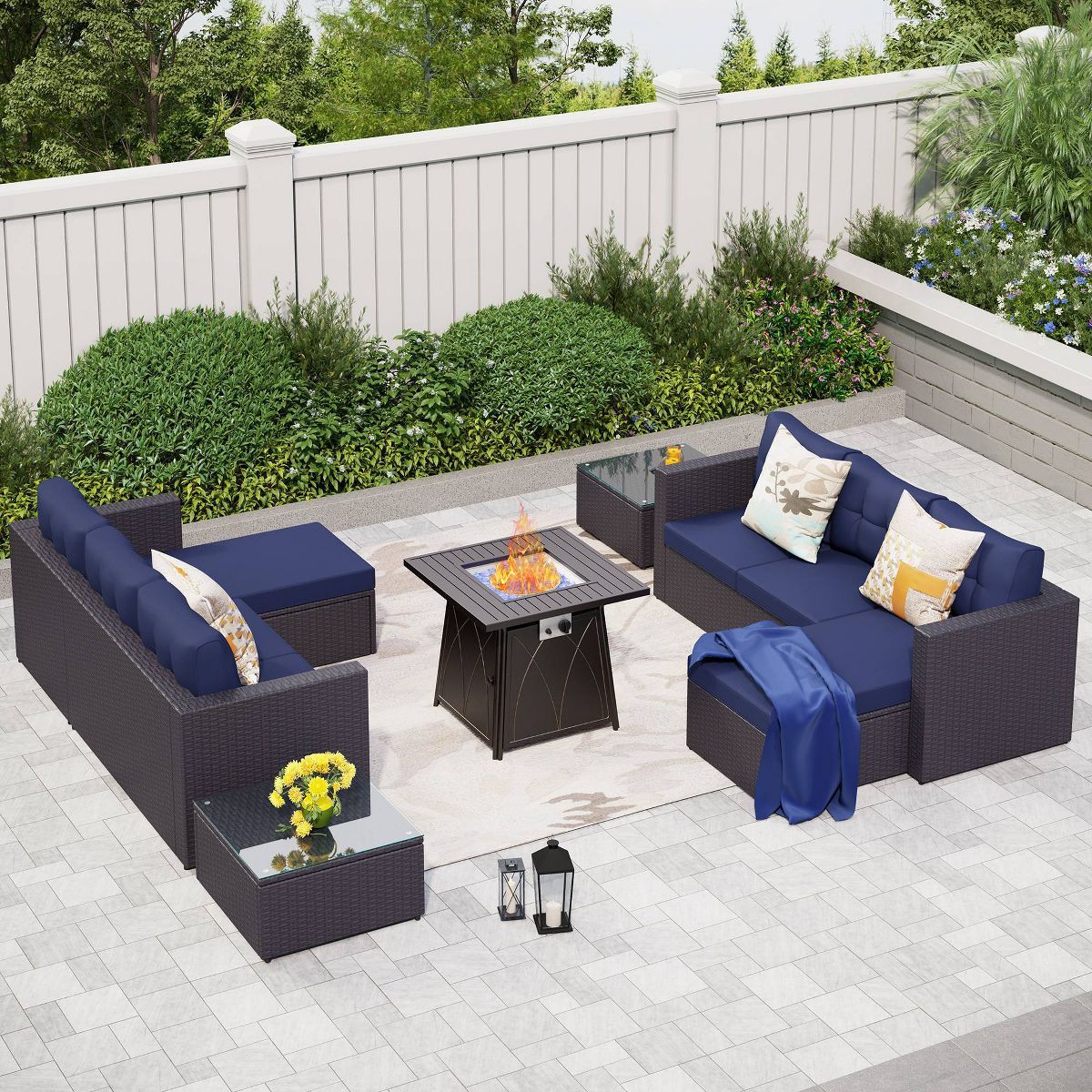Captiva Designs 7pc Steel & Wicker Outdoor Square Fire Pit Furniture Set with Cushions | Target