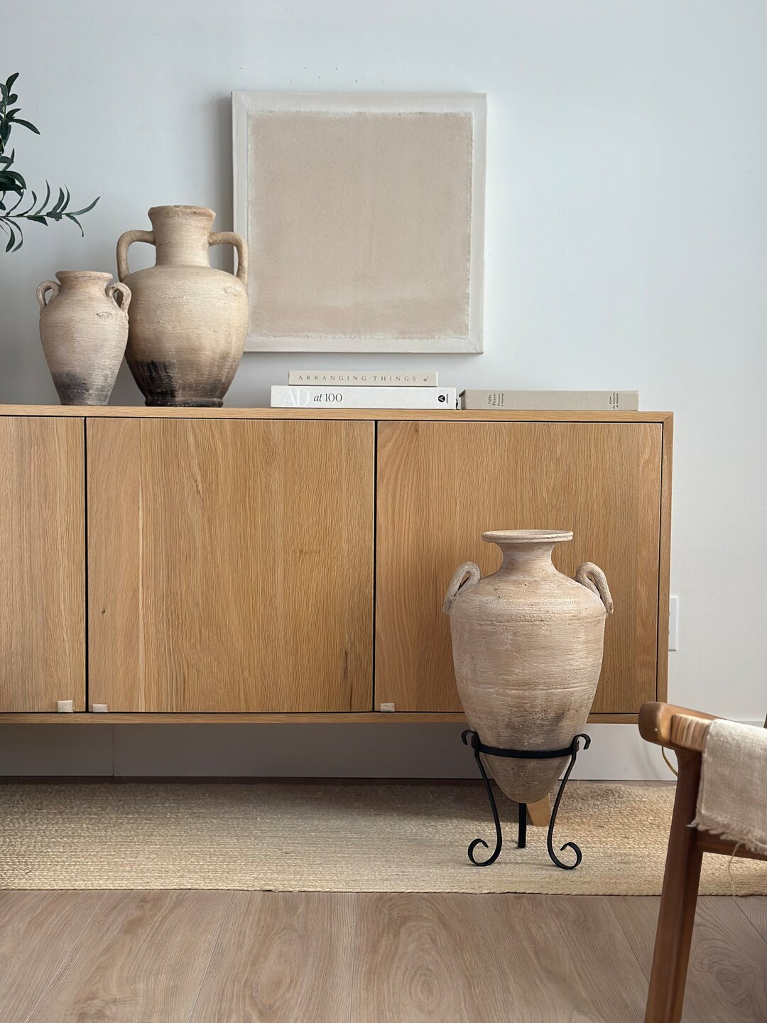 Rustic Mediterranean Olive Jar, 22'' Tall, Aged Vessel, Rustic Artisan Vase on Metal Stand, Hand ... | Etsy (US)